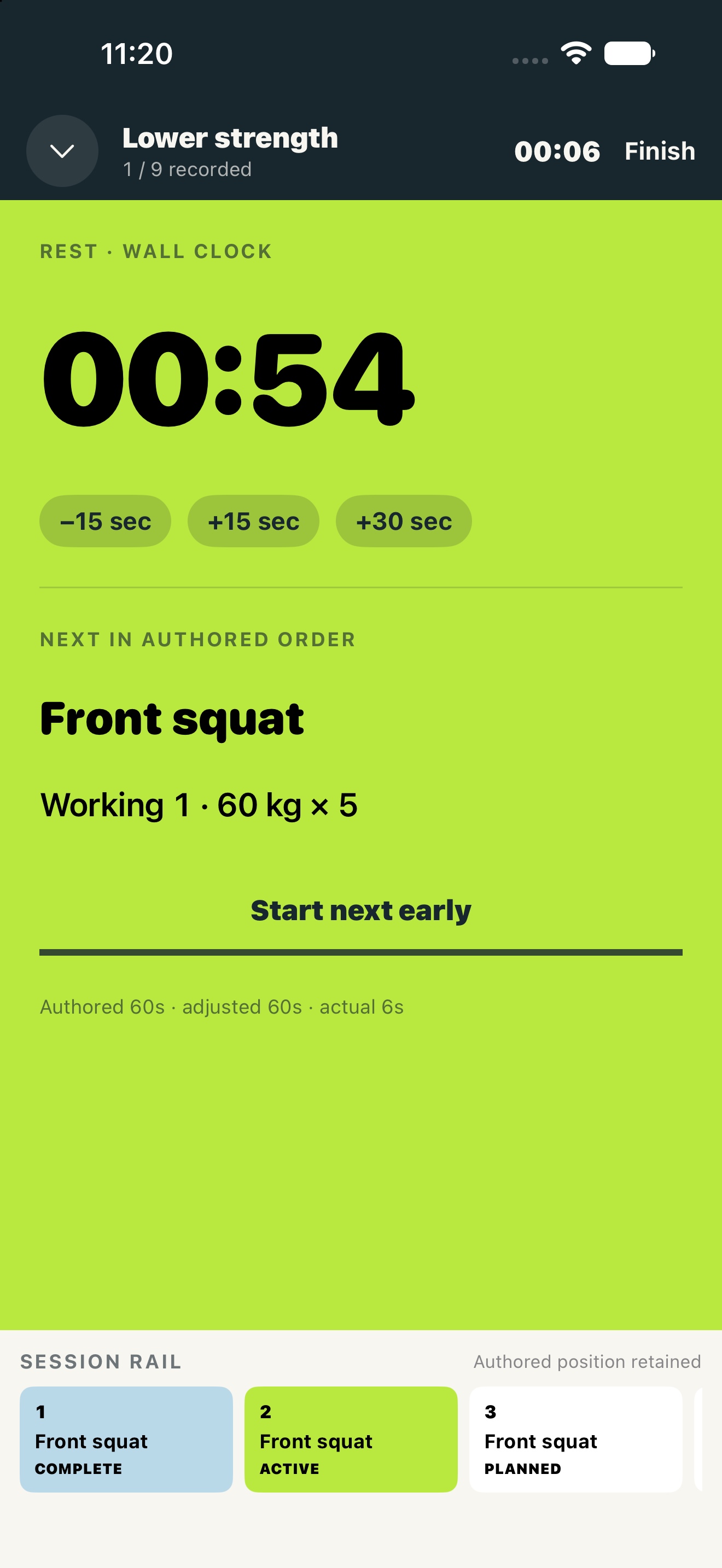 Setline rest timer after a completed set